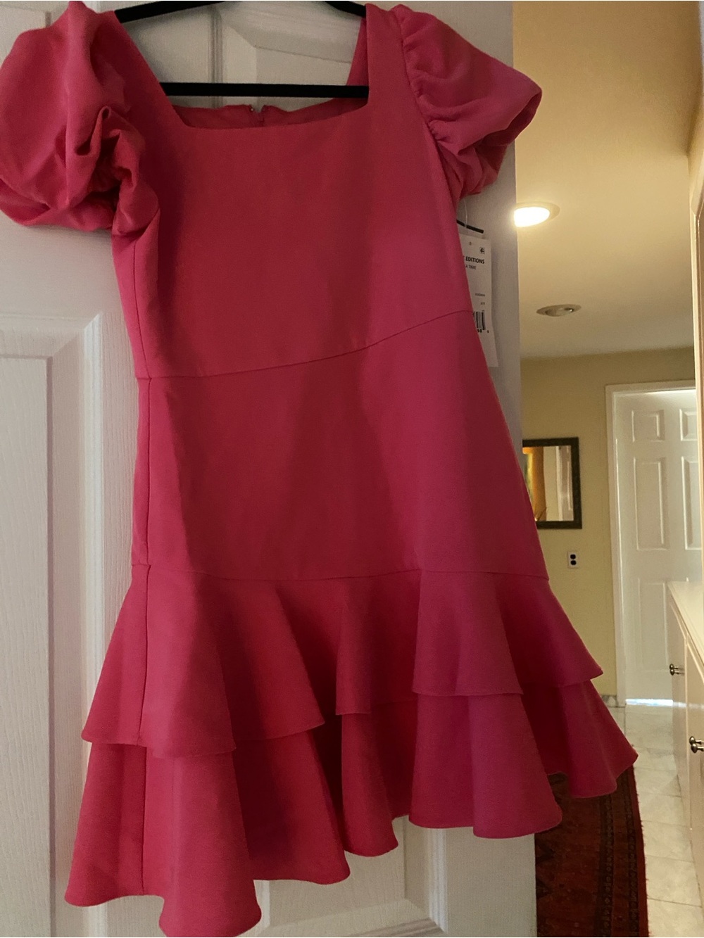 Rare Editions Hot Pink Ruffle Sleeve Tiered Dress